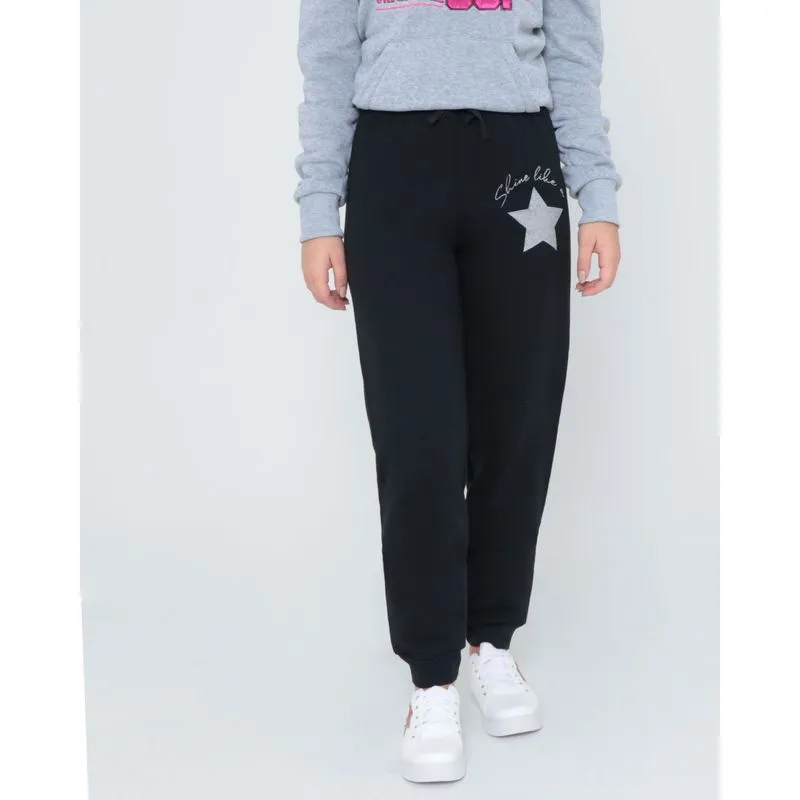 Calça Moletom Juvenil Jogger Preta 12