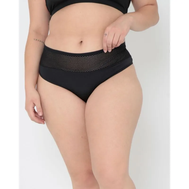Calcinha Plus Size Hot Pant Detalhe Transparente Preta 52