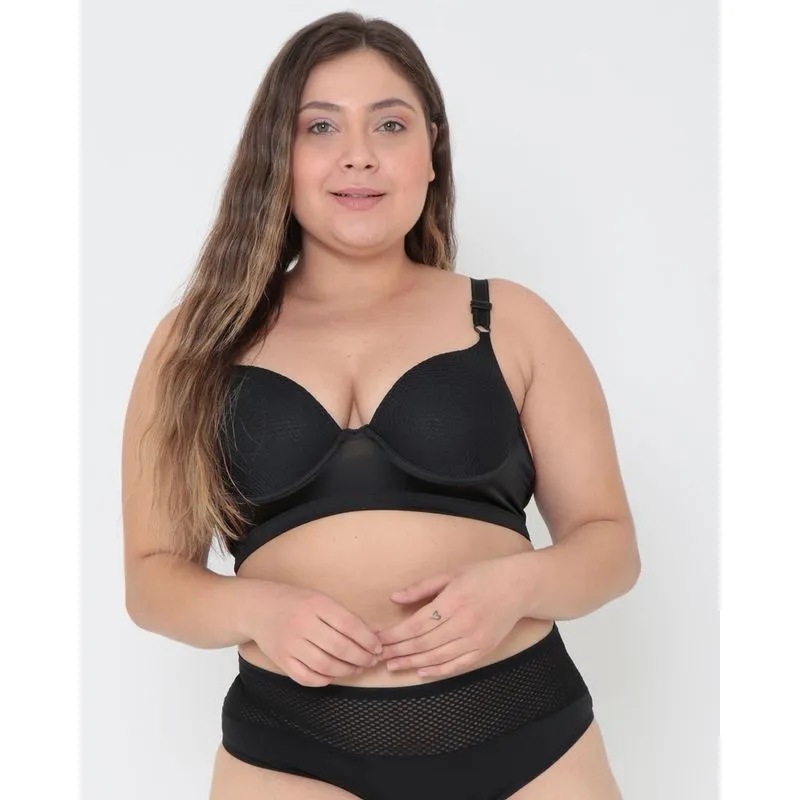 Sutiã Plus Size Com Bojo Base Em Tela Transparente Preto 52