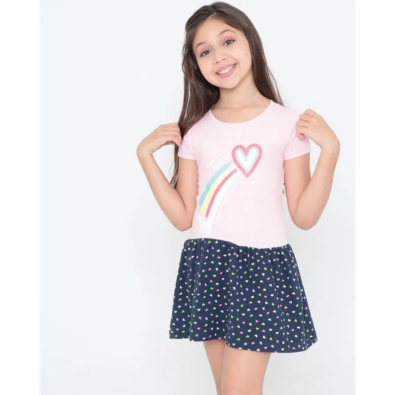 Vestido Infantil Corações Evasê Rosa 8