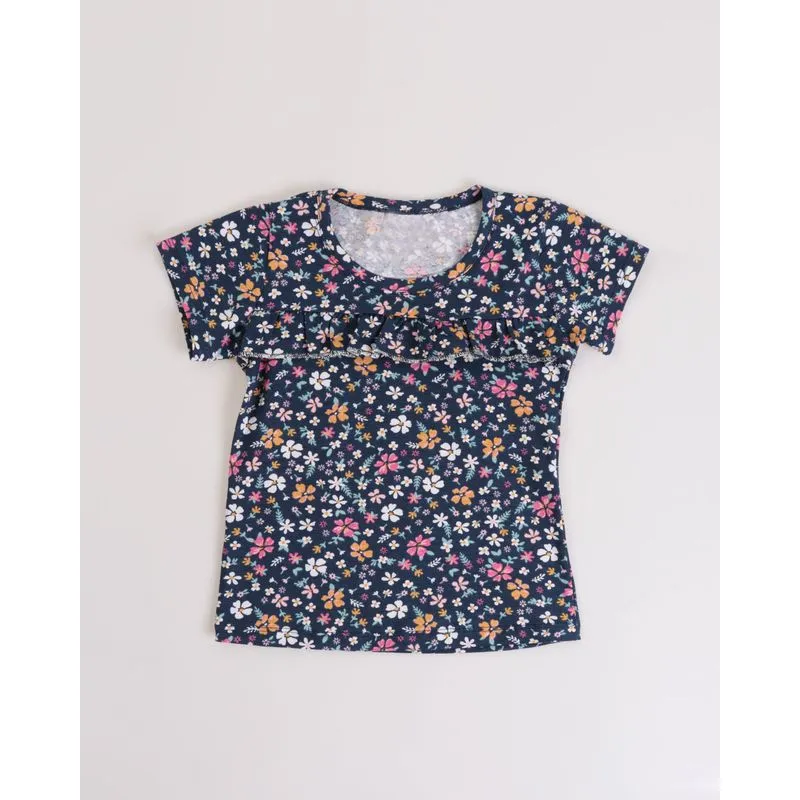 Blusa Bebê Babado Floral Azul Marinho 3