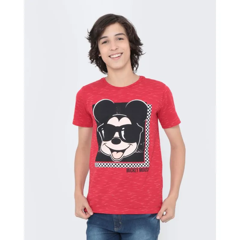 Camiseta Juvenil Algodão Disney Mickey Mouse Manga Curta Vermelha 16