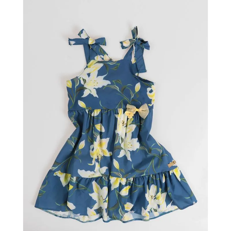 Vestido Bebê Alcinha de Amarrar Floral Azul 3