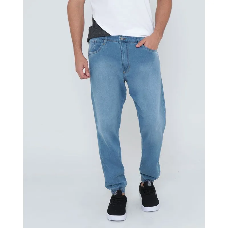Calça Jeans Masculina Moletom Jogger azul Claro 36