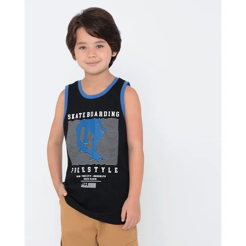 Regata Infantil Estampa Skate Preta 6
