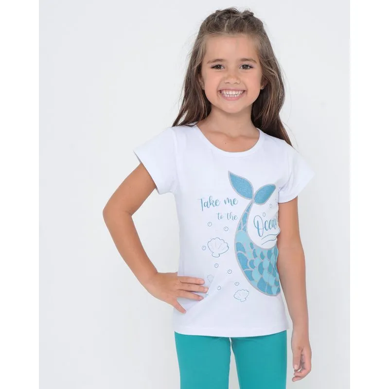 Blusa Infantil Oceano Brilho Branca 8