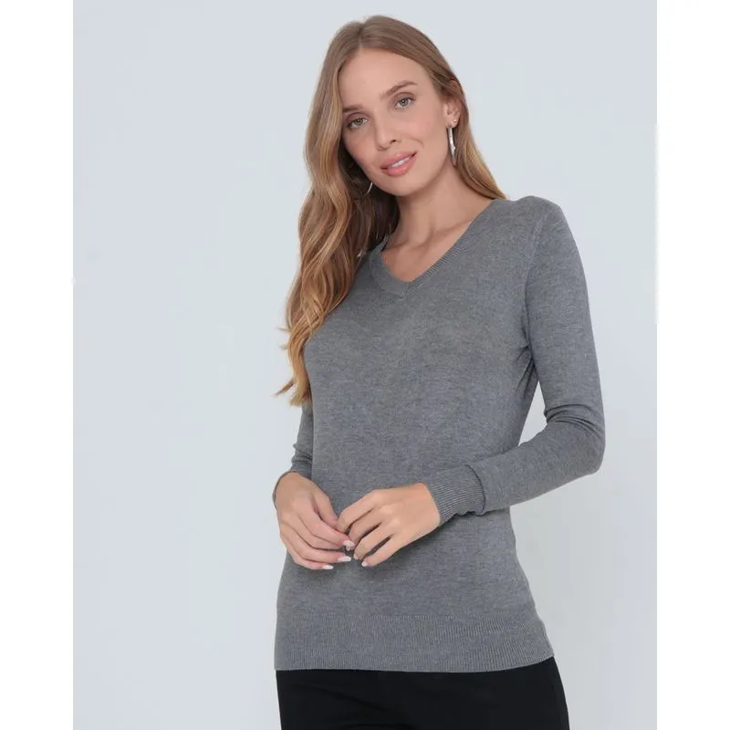 Suéter Feminino Tricô Liso Cinza M