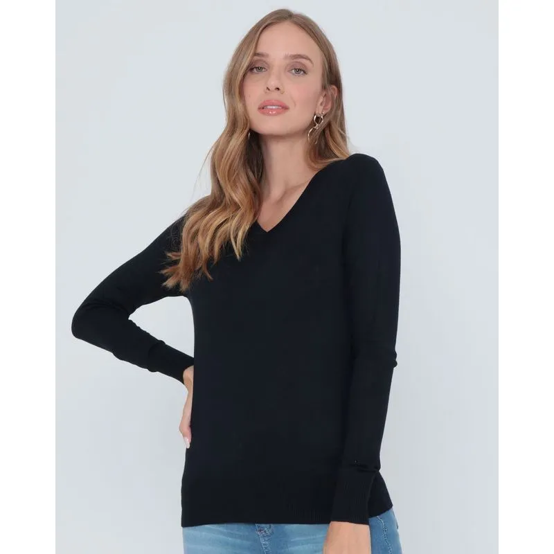Suéter Feminino Tricô Liso Azul Marinho M