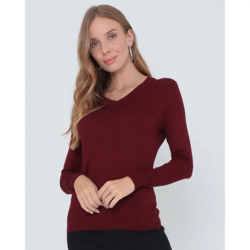 Suéter Feminino Tricô Liso Vinho P
