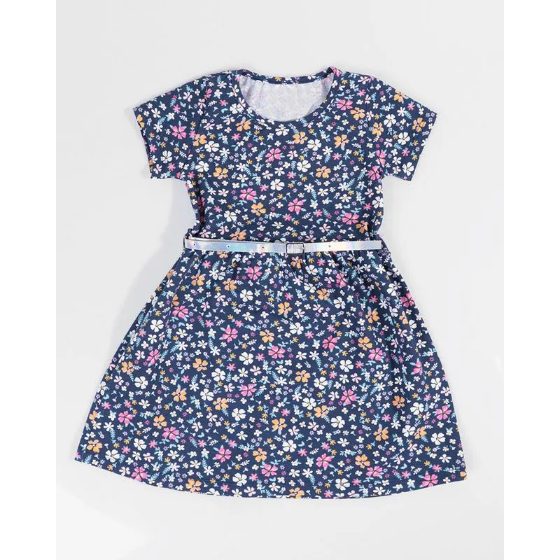 Vestido Bebê Com Cinto Floral Azul Marinho 3