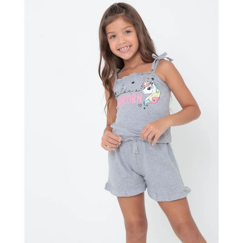 Macaquinho Infantil Alcinha Unicórnio Cinza 6