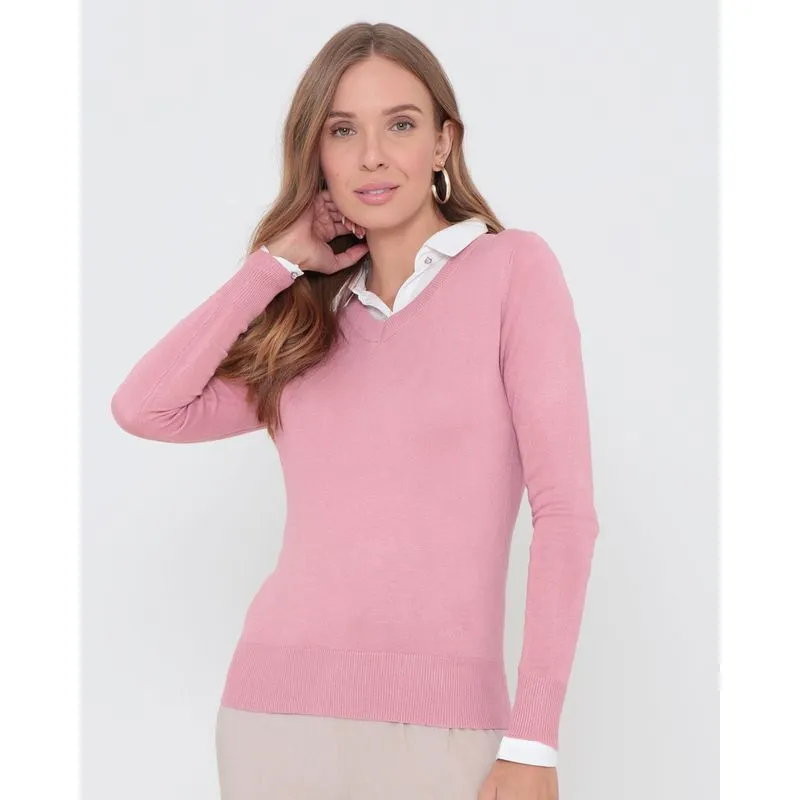 Suéter Feminino Tricô Liso Rosa Claro M