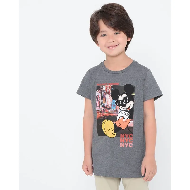 Camiseta Infantil Estampa Mickey Disney Mescla Cinza 8