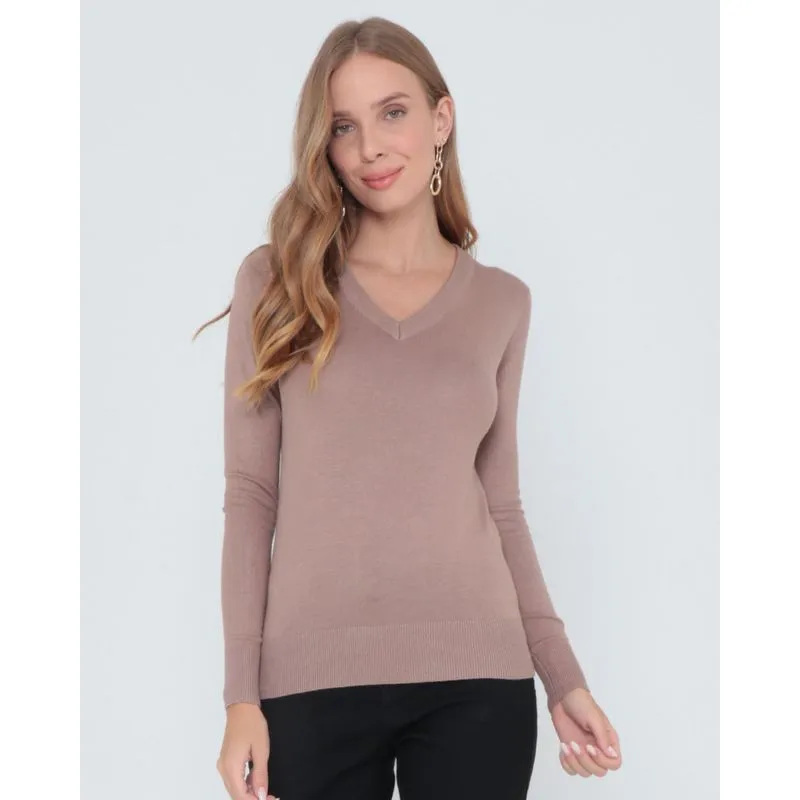 Suéter Feminino Tricô Liso Marrom Claro P