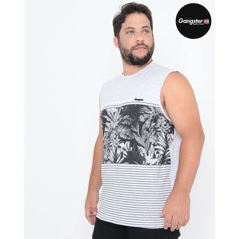 Regata Plus Size Floral Mescla Cinza G3