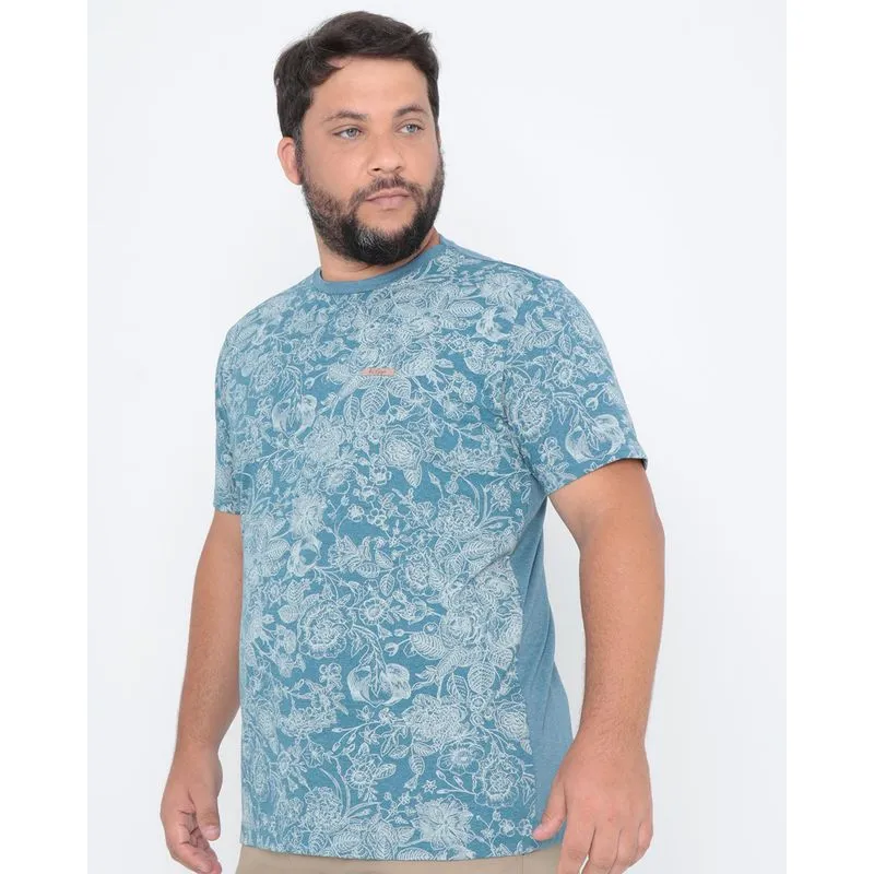 Camiseta Plus Size Floral Azul G2