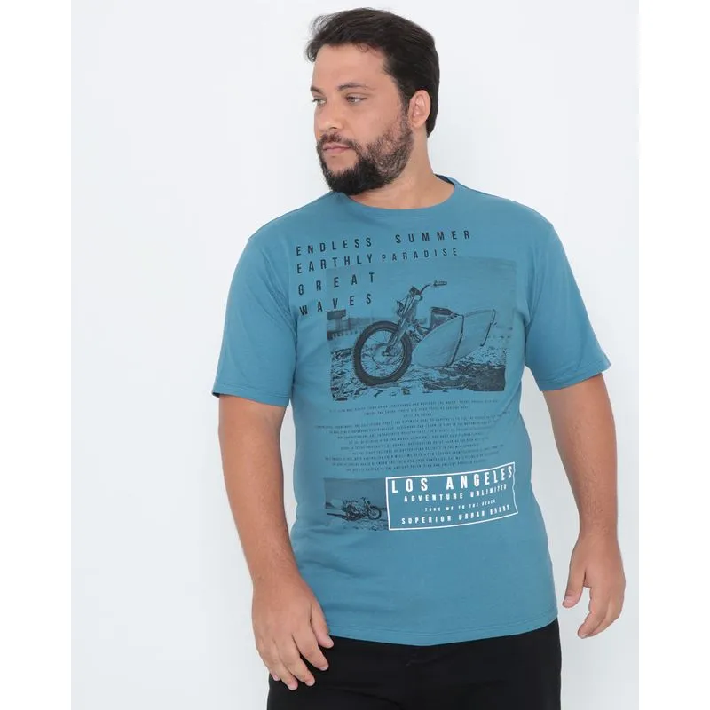 Camiseta Manga Curta Plus Size Estampa Azul G1