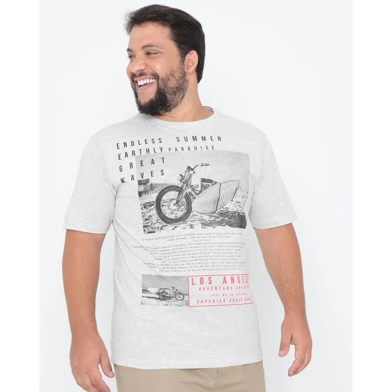 Camiseta Plus Size Estampa Cinza Claro G3