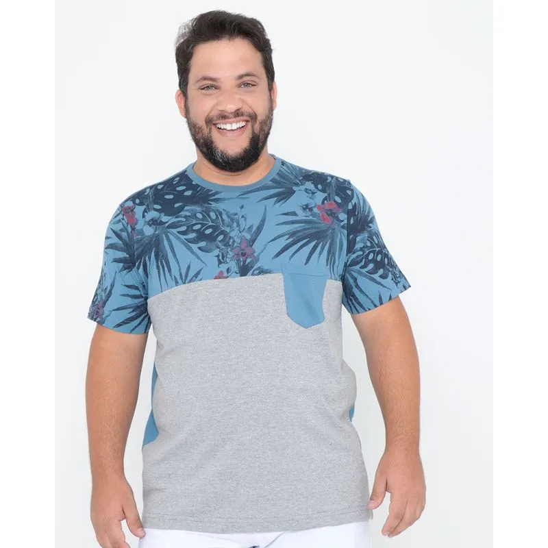 Camiseta Plus Size Floral Azul G1