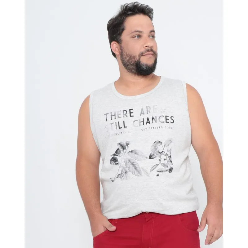 Regata Plus Size Estampa Floral Mescla Cinza G1