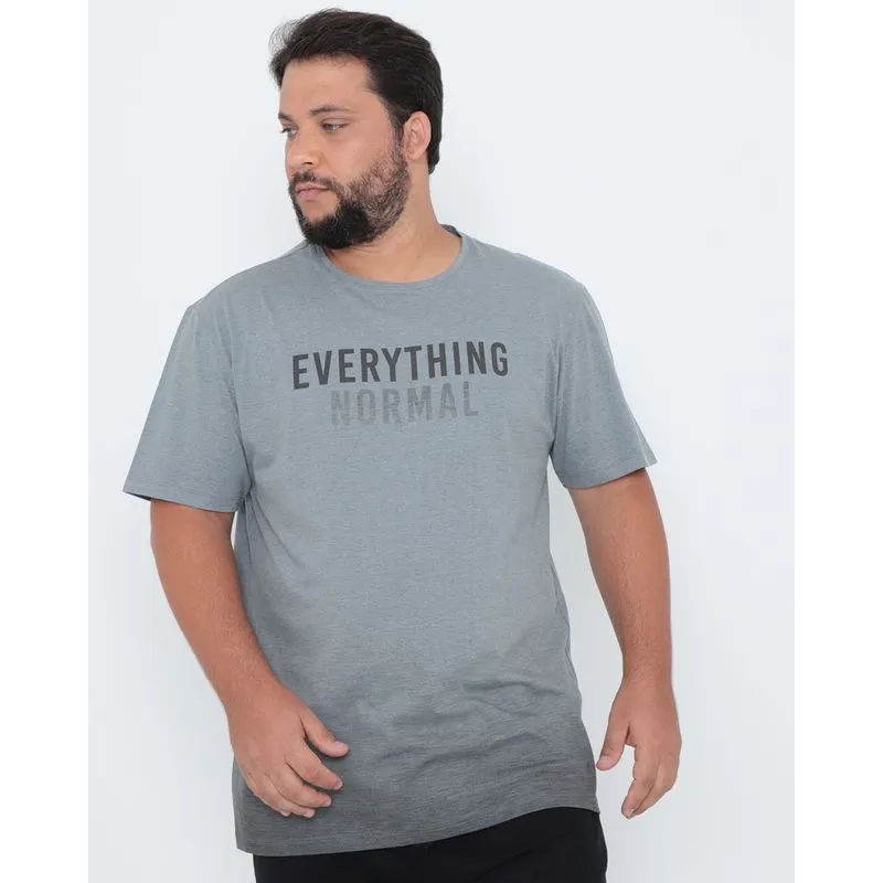 Camiseta Plus Size Manga Curta Estampa Escrita Cinza G3