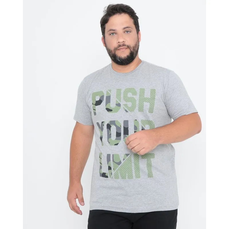 Camiseta Plus Size Estampa Frontal Mescla Cinza G1