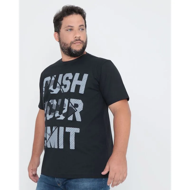 Camiseta Plus Size Estampa Frontal Preta G1