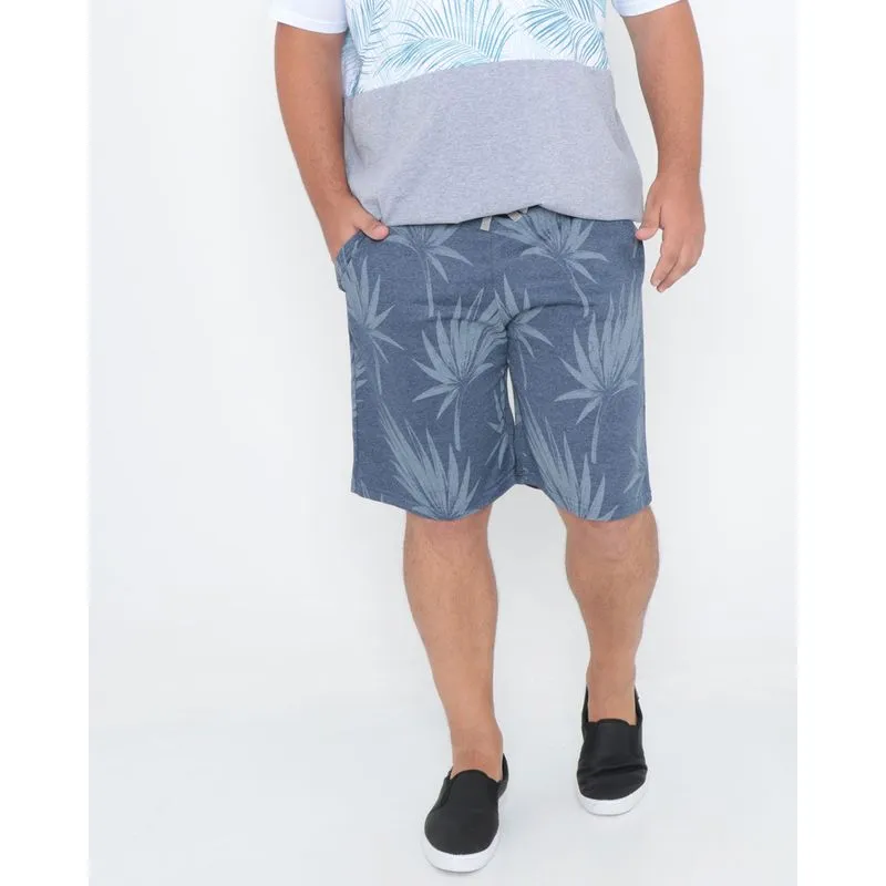 Bermuda Moletom Plus Size Masculina Floral Azul G1
