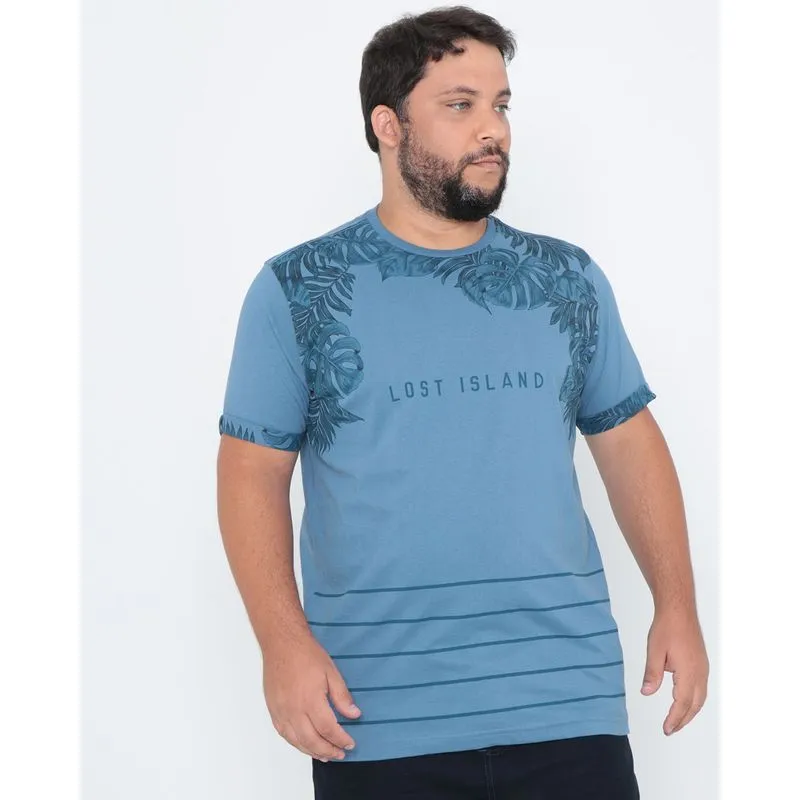 Camiseta Plus Size Escrita E Estampa Azul G3