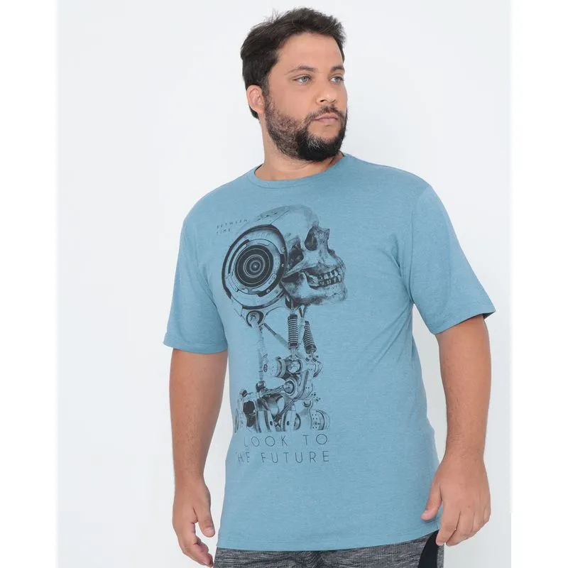 Camiseta Plus Size Estampa Escrita Azul G1