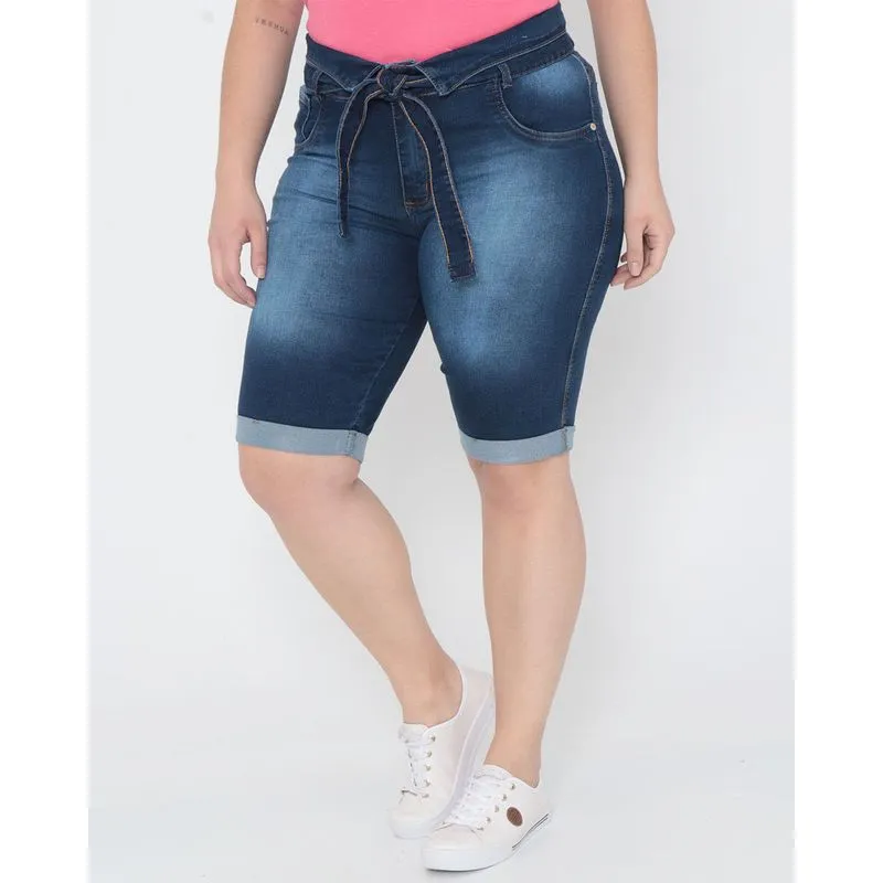 Bermuda Feminina Plus Size Clochard Azul 50