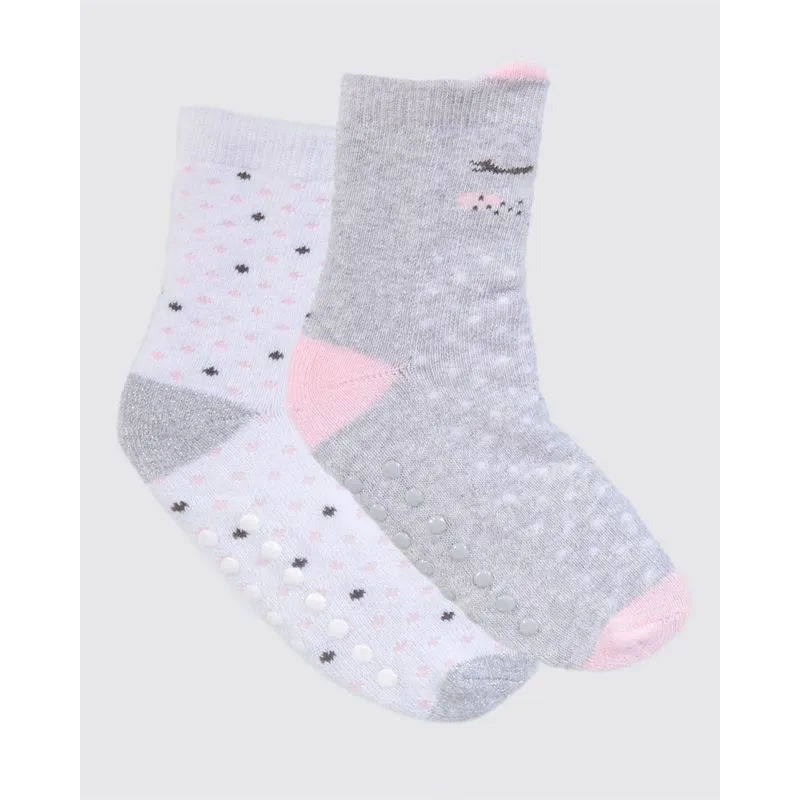 Kit 2 Pares Meias Infantil Antiderrapante Cinza Branca 30 A 33