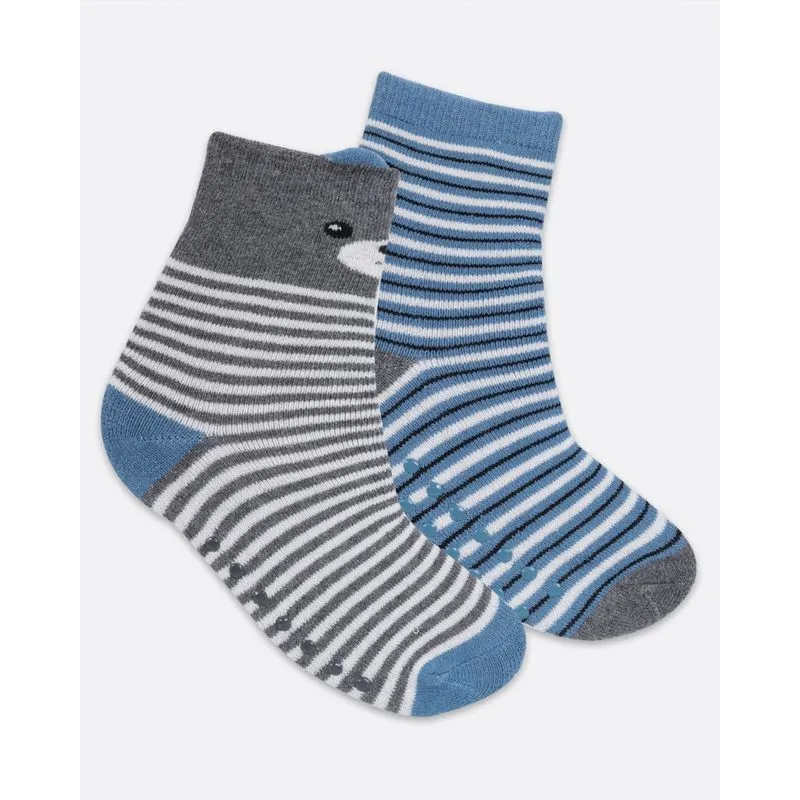 Kit 2 Pares Meias Infantil Antiderrapante Cinza Azul 27 A 29