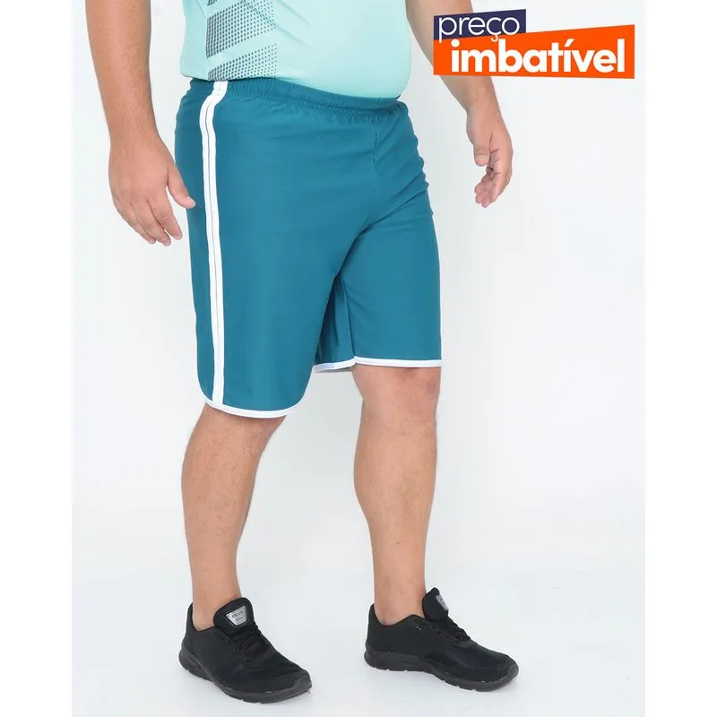 Bermuda Esportiva Plus Size Listras Verde Petróleo G3