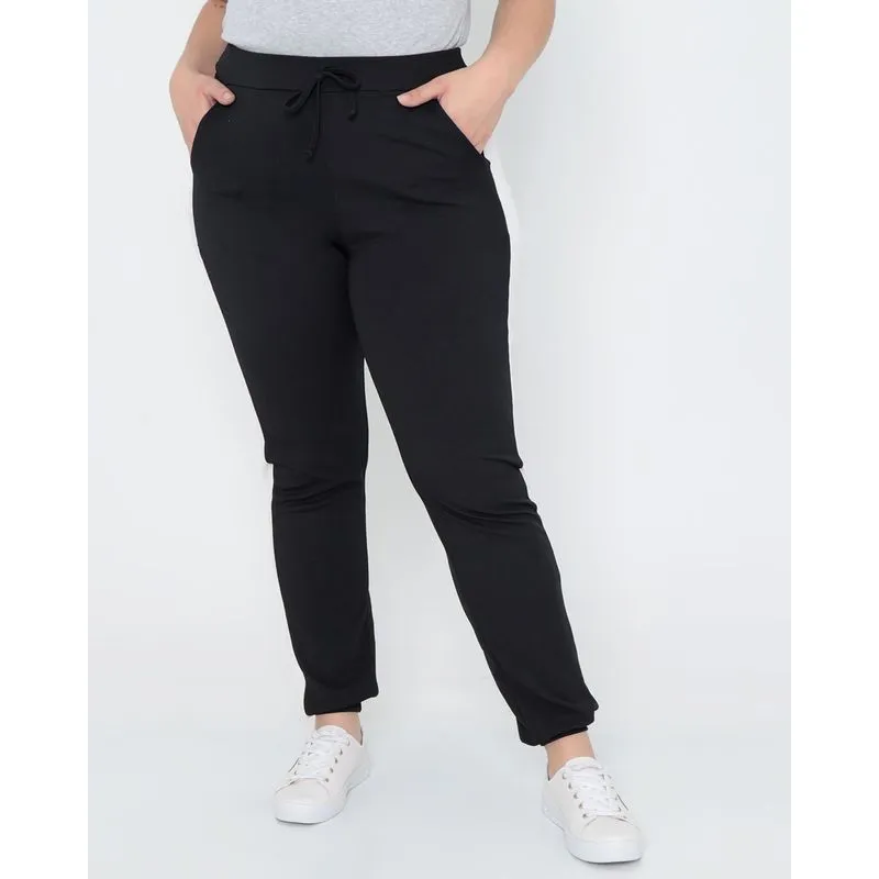 Calça Feminina Plus Size Jogger Preta G1