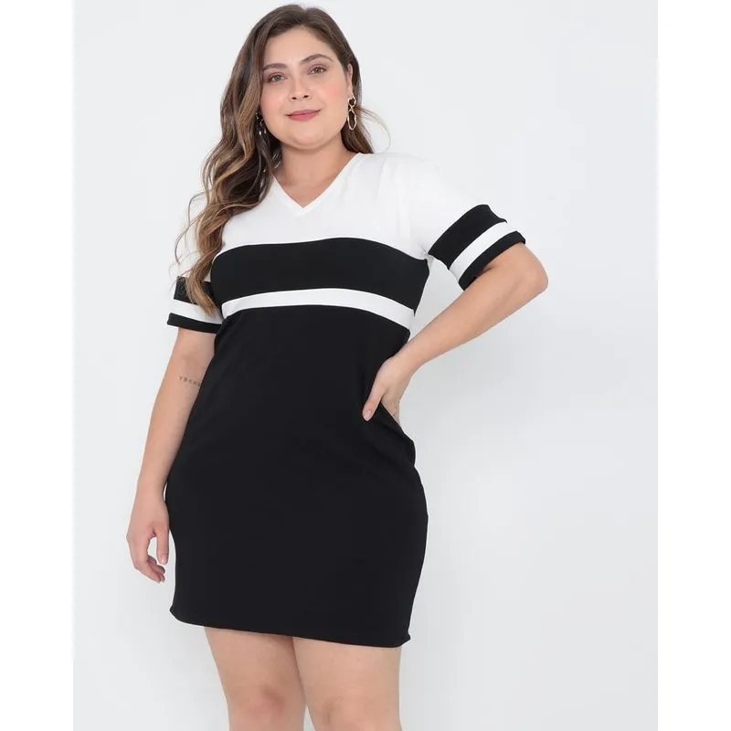 Vestido Plus Size Recortes Preto G2