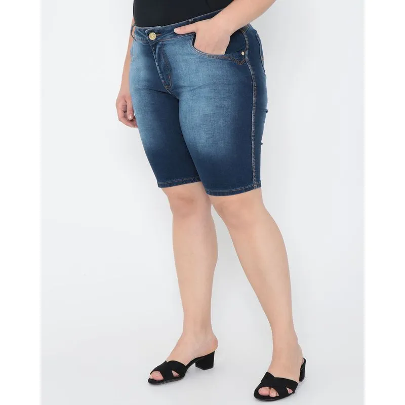 Bermuda Jeans Plus Size Básica Azul 50