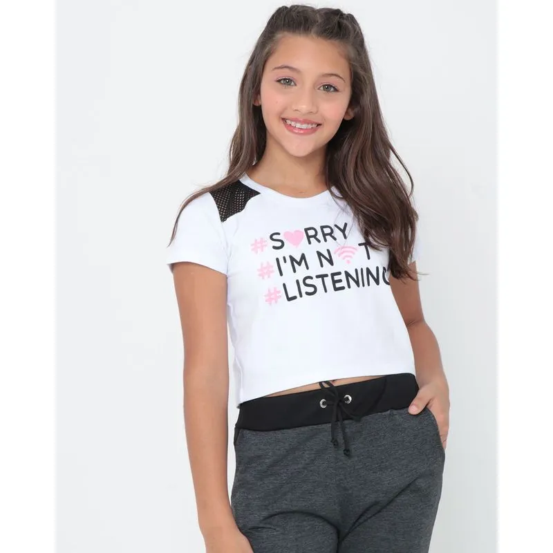 Blusa Juvenil Cropped Tela Estampada Branca 16