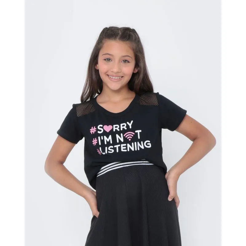 Blusa Juvenil Cropped Tela Estampada Preta 16