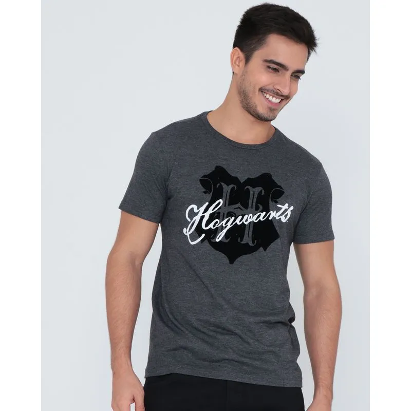 Camiseta Masculina Hogwarts Harry Potter Cinza P