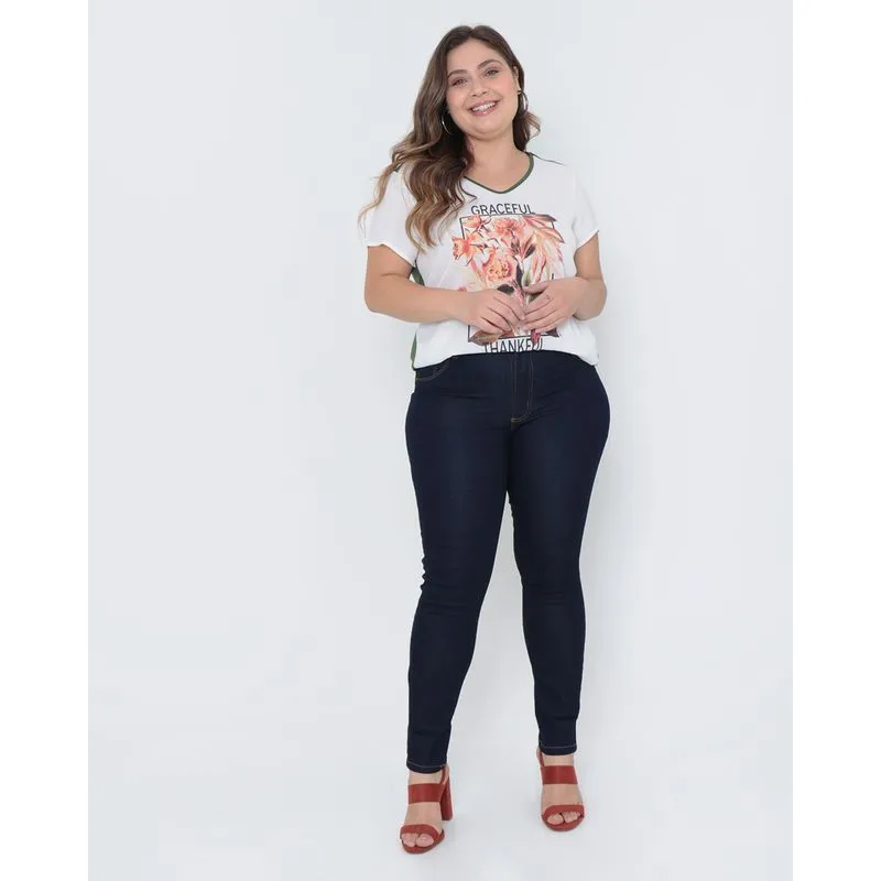 Blusa Plus Size Manga Curta Floral Verde G3