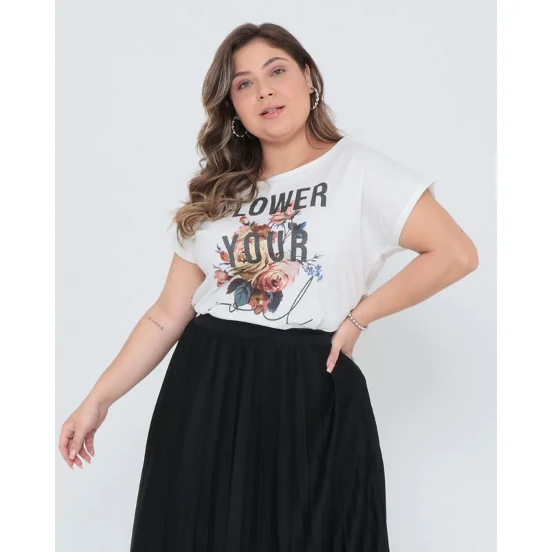 Blusa Plus Size Estampada Off White G3