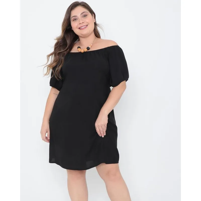 Vestido Plus Size Ciganinha Liso Preto G2