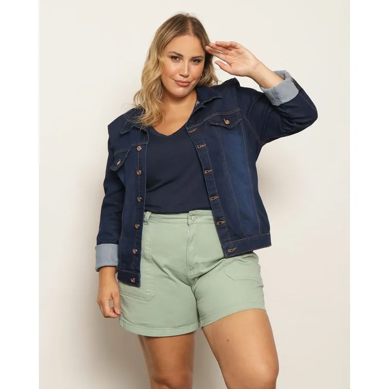 Jaqueta Jeans Plus Size Azul Escuro G3