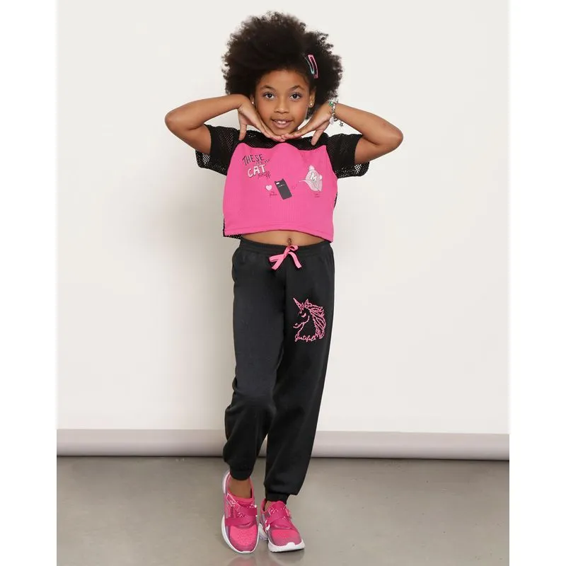 Calça Infantil de Moletom Estampa Unicórnio Preta 4