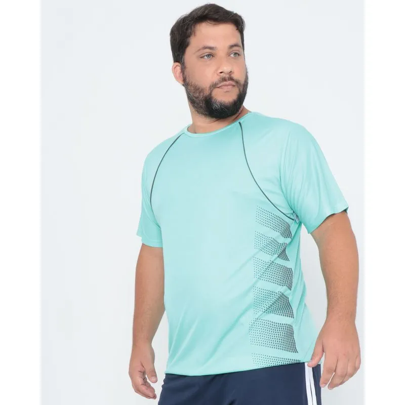 Camiseta Plus Size Esportiva Manga Curta Estampada Verde Água G1