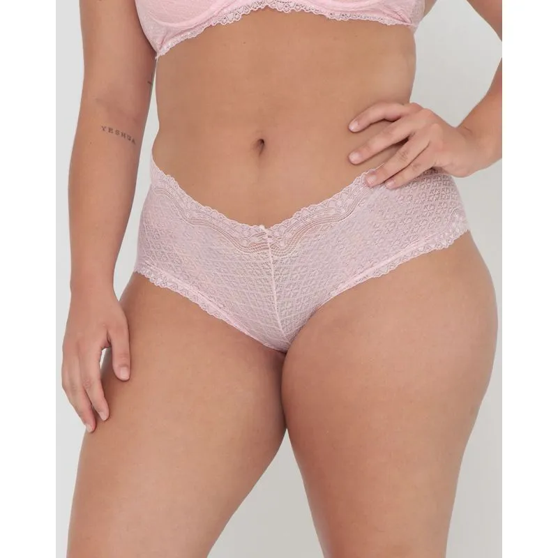 Calcinha Caleçon Plus Size Renda Rosa M