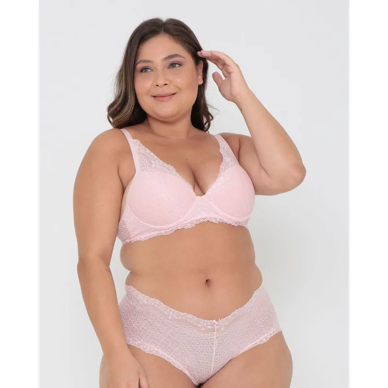 Sutiã Plus Size Base Bojo Renda Rosa 46