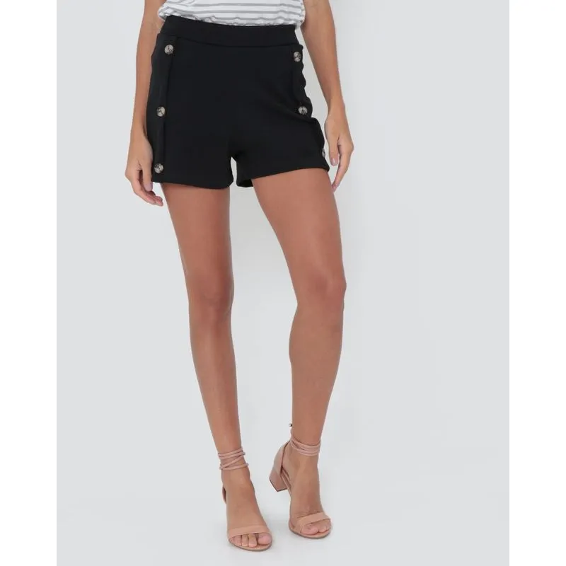 Short Feminino Malha Com Botões Preto P