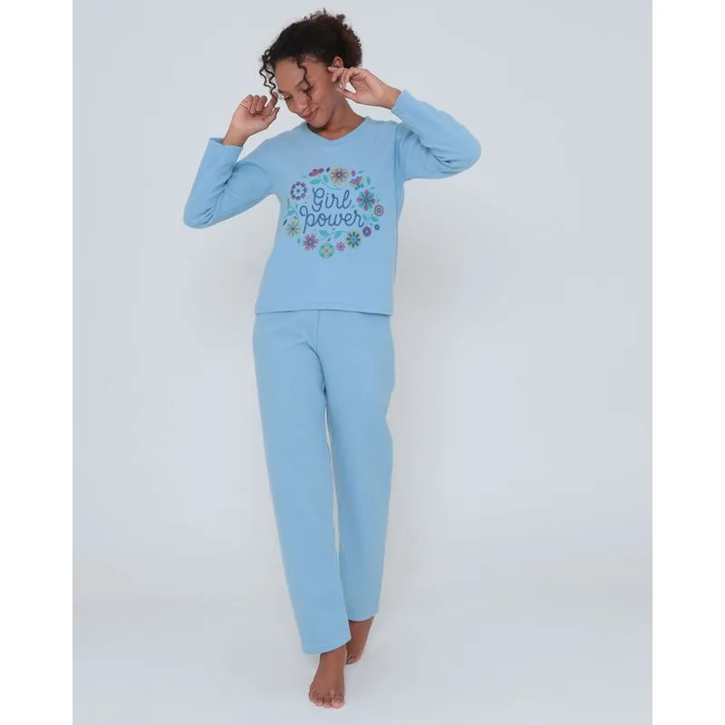Pijama Longo Com Estampa Soft Azul P